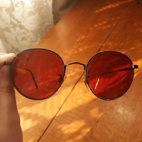 VINTAGE 90s Giorgio Armani 201 706 49 21 red Rx lens Unisex round sunglasses - Picture 1 of 8